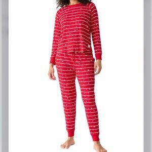Gap GapBody Women's Packaged Ribbed Printed Jogger Pajama Set - Red Stripe